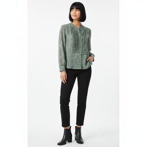 J Crew Silk Ruffle Front Paisley Long Sleeve Blouse Women Size 8 Blue